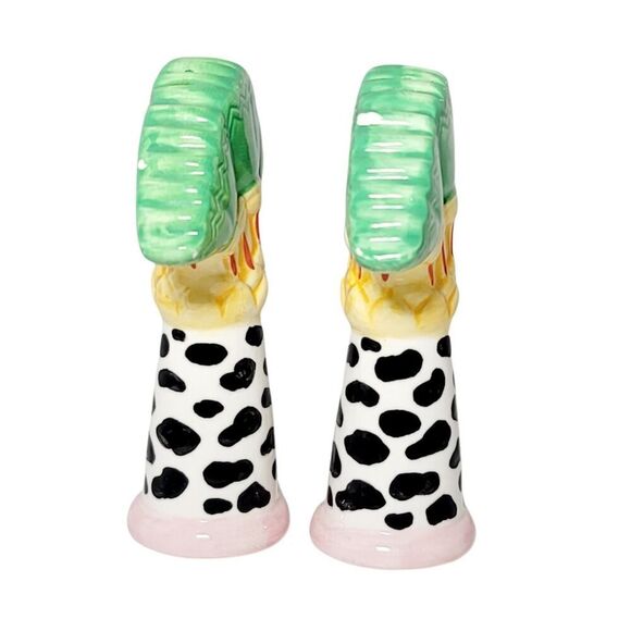 Vintage Palm Tree Salt And Pepper Shakers With Cow Print Tree Trunk 4.25" READ - Picture 5 of 9